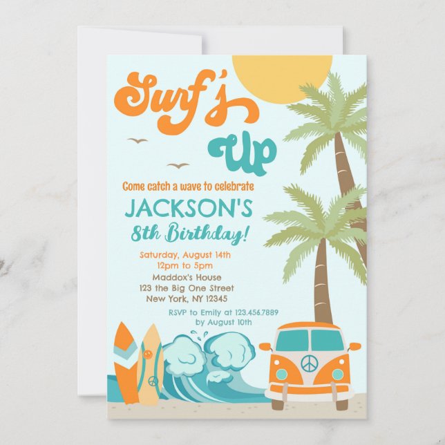 Invitación Surf's up Surf Beach Surfer Birthday Invitation (Anverso)