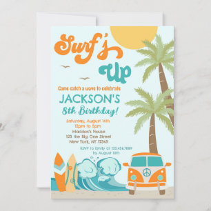 Invitación Surf's up Surf Beach Surfer Birthday Invitation