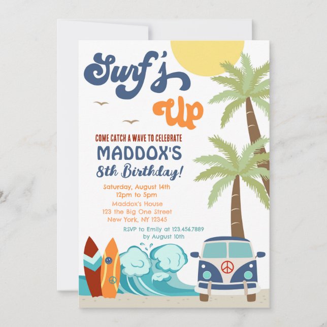 Invitación Surfs up Surf Beach Surf's Up Birthday Invitation (Anverso)