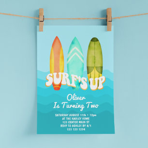 Invitación Surfs Up Surfboard Kids 2do Cumpleaños