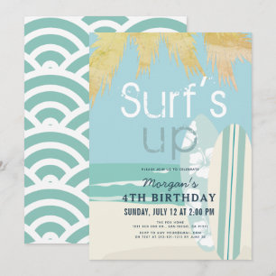 Invitación Surf's Up Surfboards Beach Boy Cumpleaños