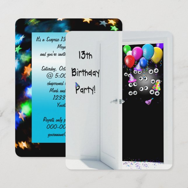 Invitación Surprise13th Birthday Party (Anverso / Reverso)