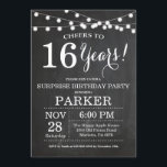 Invitación Surprise16th Birthday Invitation<br><div class="desc">Sorpresa 16 cumpleaños Invitación fondo de tablero con cadenas. Blanco y negro. 13.º 15.º 16.º 18.º 20.21.30.40.50.60.70.80.90.100,  cualquier edad. Cumpleaños de adultos. Fiesta de cumpleaños de hombre o mujer. Para una mayor personalización,  haga clic en el botón "Personalizar" y utilice nuestra herramienta de diseño para modificar esta plantilla.</div>