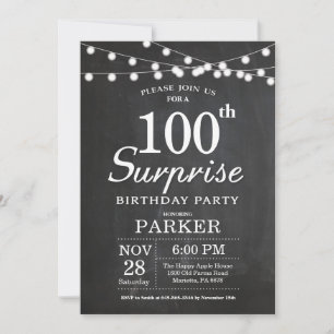 Invitación Surprise 100th Birthday Invitation Chalkboard