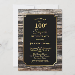 Invitación Surprise 100th Birthday Party Gold Frame Madera