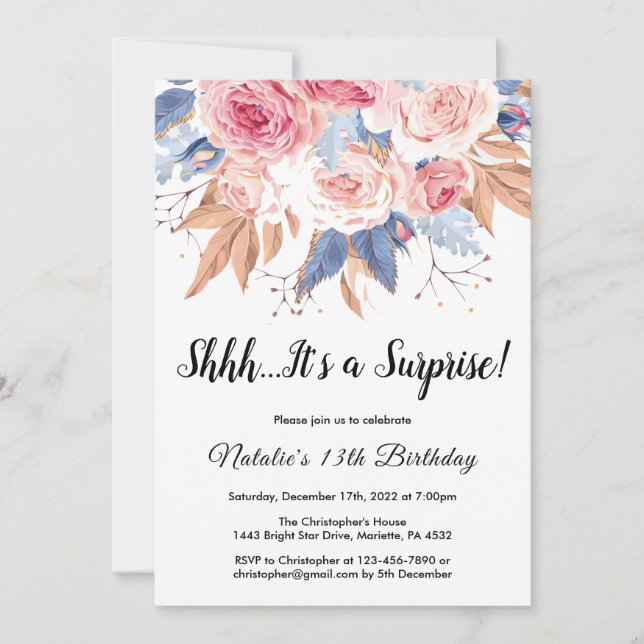 Invitación Surprise 13.ª acuarela acuarela Botánica Floral (Anverso)