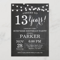 Surprise 13th Birthday Invitation Chalkboard