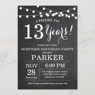Invitación Surprise 13th Birthday Invitation Chalkboard