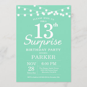 Invitación Surprise 13th Birthday Invitation Mint Green