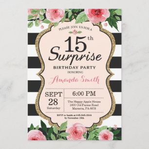 Invitación Surprise 15th Birthday Invitation Floral