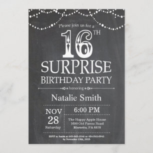 Invitación Surprise 16th Birthday Invitation Chalkboard