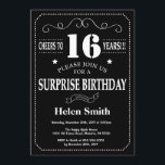 Invitación Surprise 16th Birthday Invitation Chalkboard<br><div class="desc">Sorpresa 16.ª Invitación de cumpleaños. Fondo blanco y negro. Cumpleaños de adultos. Cumpleaños de hombres o mujeres. Invite a un niño o a una Chica. 13.º 15.º 16.º 18.º 20.21.30.40.50.60.70.80.90.100. Cualquier edad. Para una mayor personalización, haga clic en el botón "Personalizar" y utilice nuestra herramienta de diseño para modificar esta...</div>