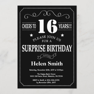 Invitación Surprise 16th Birthday Invitation Chalkboard