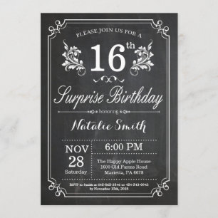 Invitación Surprise 16th Birthday Invitation Chalkboard