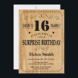 Invitación Surprise 16th Birthday Rustic Wood<br><div class="desc">Sorpresa Invitación a los 16 Años. Tipografía. Saludos a 16 años. Fondo De Madera Rústica. Cumpleaños de niños. Cumpleaños de hombres o mujeres. Invite a un niño o a una Chica. 13.º 15.º 16.º 18.º 20.21.30.40.50.60.70.80.90.100. Cualquier edad. Para una mayor personalización, haga clic en el botón "Personalizar" y utilice nuestra...</div>