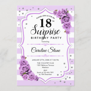 Invitación Surprise 18th Birthday - Blanco Morado