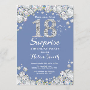 Invitación Surprise 18th Birthday Blue Silver Diamond