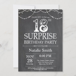 Invitación Surprise 18th Birthday Invitation Chalkboard