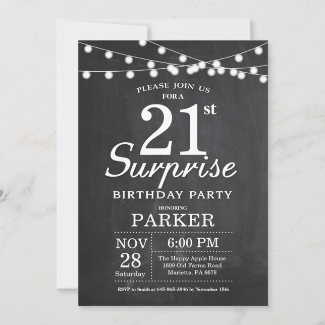 Invitación Surprise 18th Birthday Invitation Chalkboard (Anverso)