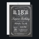 Invitación Surprise 18th Birthday Invitation Chalkboard<br><div class="desc">Invitación sorpresa de cumpleaños número 18 con fondo de pizarra rústica y patrón de flor floral, blanco y negro. Cumpleaños de adultos. Cumpleaños de hombres o mujeres. Invite a un niño o a una Chica. 13.º 15.º 16.º 18.º 20.21.30.40.50.60.70.80.90.100. Cualquier edad. Para una mayor personalización, haga clic en el botón...</div>