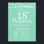Invitación Surprise 18th Birthday Invitation Mint Green<br><div class="desc">Sorpresa 18ª Invitación de cumpleaños con String Lights. Fondo Verde Mint. Cumpleaños de niño o Chica. 13.º 15.º 16.º 18.º 20.21.30.40.50.60.70.80.90.100,  cualquier edad. Para una mayor personalización,  haga clic en el botón "Personalizar" y utilice nuestra herramienta de diseño para modificar esta plantilla.</div>