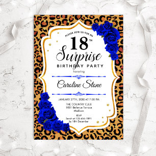 Invitación Surprise 18th Birthday - Leopard Gold Royal Blue