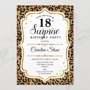 Invitación Surprise 18th Birthday - Leopard Gold White