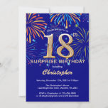 Invitación Surprise 18th Birthday Navy Blue Gold Firework<br><div class="desc">Sorpresa 18 cumpleaños Invitación a fuegos artificiales de la Marina Azul y Oro Arcoiris. Para una mayor personalización,  haga clic en el botón "Personalizar" y utilice nuestra herramienta de diseño para modificar esta plantilla.</div>