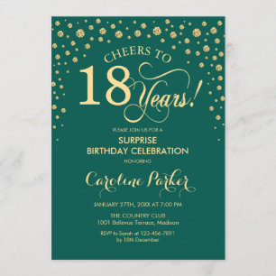Invitación Surprise 18th Birthday Party - Emerald Green Gold