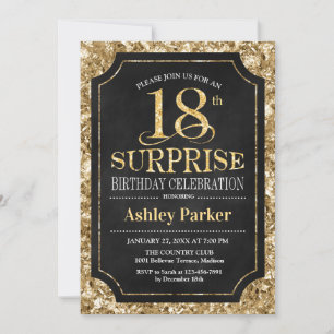 Invitación Surprise 18th Birthday Party - Gold Black