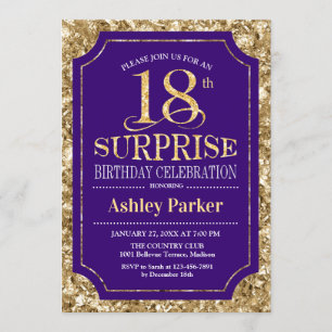 Invitación Surprise 18th Birthday Party - Gold Purple