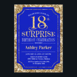 Invitación Surprise 18th Birthday Party - Gold Royal Blue<br><div class="desc">Invitación a la celebración de cumpleaños número 18 de sorpresa. Elegante diseño elegante con un diseño de oro azul real y falso purpurina. Presenta una fuente de script elegante. Mándame un mensaje si necesitas más personalización.</div>