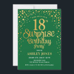 Invitación Surprise 18th Birthday Party - Green & Gold<br><div class="desc">Sorpresa 18ª Invitación a la fiesta de cumpleaños. Diseño elegante en verde bosque y oro falso purpurina. Presenta un diseño elegante de tipo de letra y letra de guión. Mándame un mensaje si necesitas edad personalizado.</div>