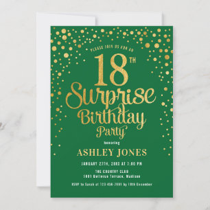 Invitación Surprise 18th Birthday Party - Green & Gold