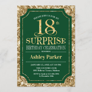 Invitación Surprise 18th Birthday Party - Green Gold