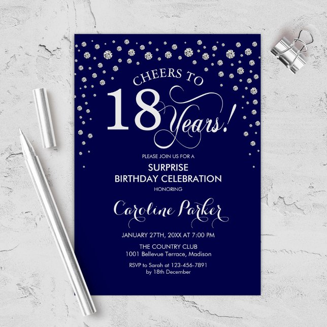 Invitación Surprise 18th Birthday Party - Plata de la Marina (Subido por el creador)