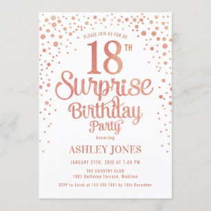 Invitación Surprise 18th Birthday Party - Rosa Gold & White