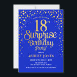 Invitación Surprise 18th Birthday Party - Royal Blue & Gold<br><div class="desc">Sorpresa 18ª Invitación a la fiesta de cumpleaños. Elegante diseño en azul real y falso oro purpurina. Presenta un diseño elegante de tipo de letra y letra de guión. Mándame un mensaje si necesitas edad personalizado.</div>