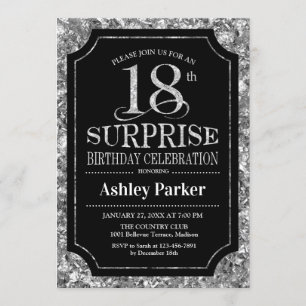 Invitación Surprise 18th Birthday Party - Silver Black