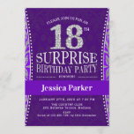 Invitación Surprise 18th Birthday Party - Silver Purple<br><div class="desc">Sorpresa 18 cumpleaños Invitación a la fiesta Elegante diseño en color púrpura y falso purpurina plateado.</div>