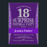 Invitación Surprise 18th Birthday Party - Silver Purple<br><div class="desc">Sorpresa 18 cumpleaños Invitación a la fiesta Elegante diseño en color púrpura y falso purpurina plateado.</div>