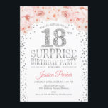 Invitación Surprise 18th Birthday Party - White Gold Pink<br><div class="desc">Sorpresa 18ª Invitación a la fiesta de cumpleaños. Elegante diseño en falso purpurina plateado,  blanco y rosa. Incluye confetti,  letra de guión y flores color de agua rosa rubor. Mándame un mensaje si necesitas más personalización.</div>