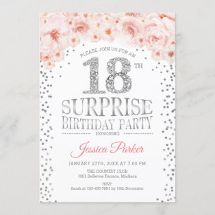 Invitación Surprise 18th Birthday Party - White Gold Pink