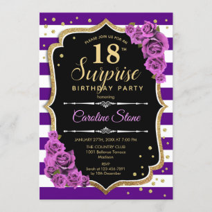 Invitación Surprise 18th Birthday - Purple Gold