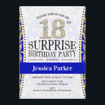 Invitación Surprise 18th Birthday - White Gold Royal Blue<br><div class="desc">Sorpresa 18ª Invitación a la fiesta de cumpleaños. Elegante diseño en falso oro purpurina,  blanco y azul real.</div>