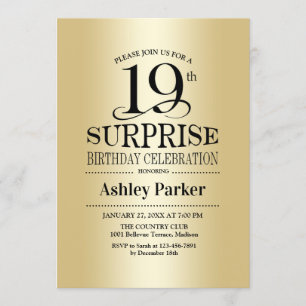 Invitación Surprise 19th Birthday Party - Gold