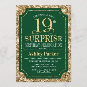 Invitación Surprise 19th Birthday Party - Gold Green