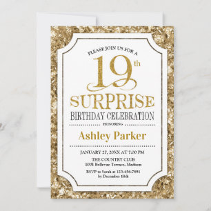 Invitación Surprise 19th Birthday Party - Gold White