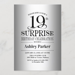 Invitación Surprise 19th Birthday Party - Silver