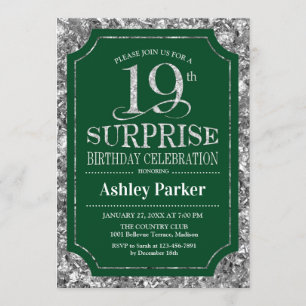 Invitación Surprise 19th Birthday Party - Silver Green